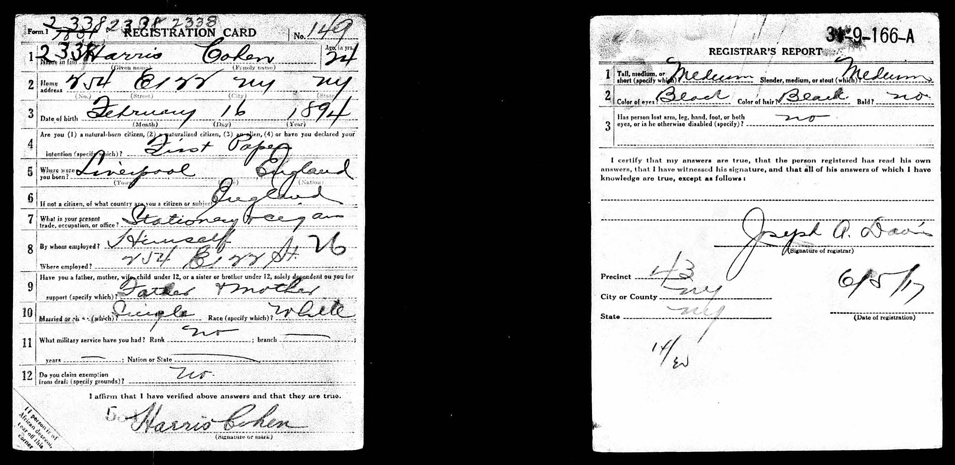 Draft Registration Card