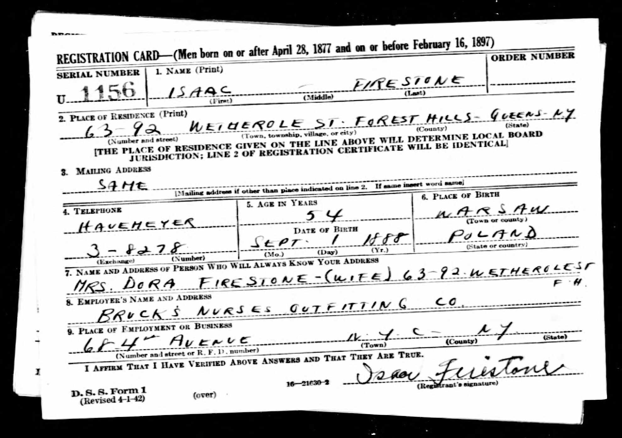 WWII Draft Registration Card