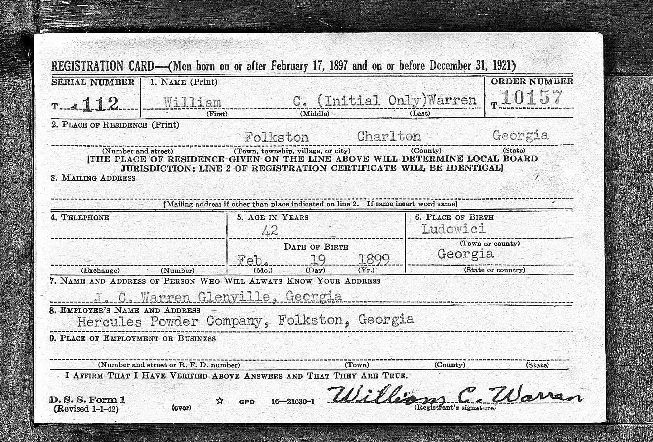 Draft Registration Card