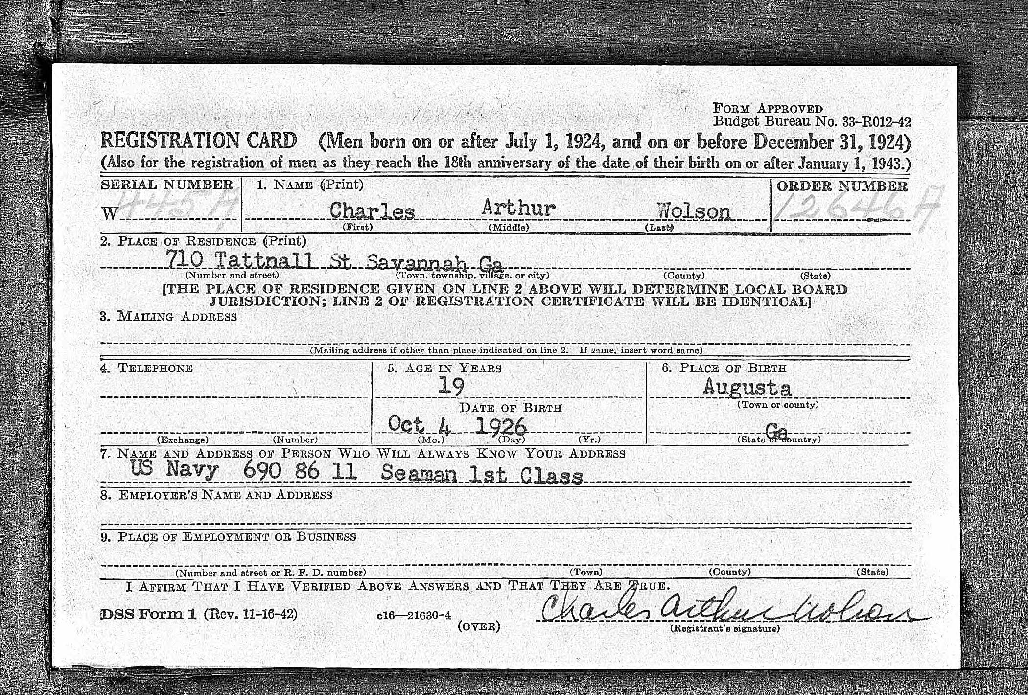 Draft Registration Card