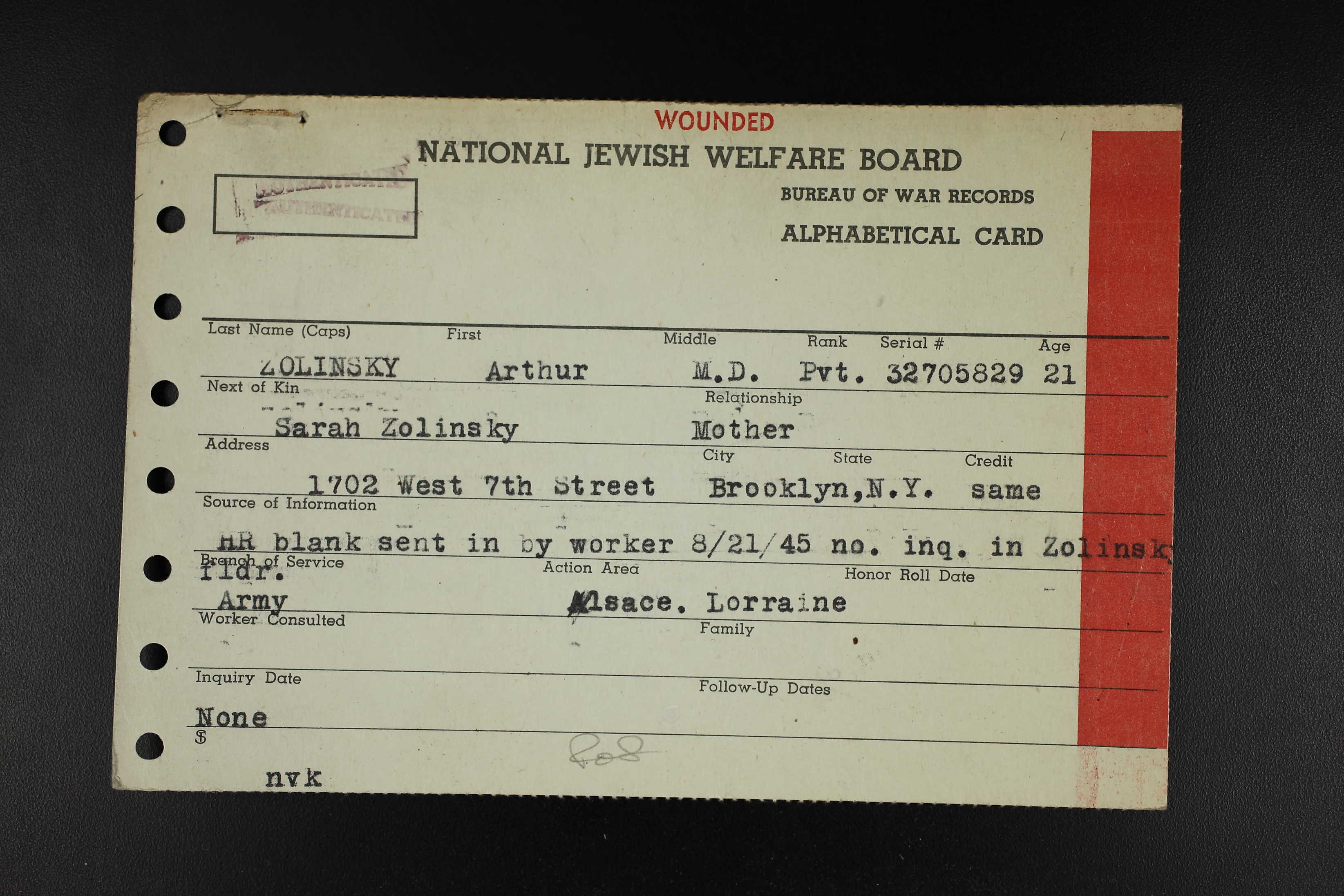 National Jewish Welfare Board Card